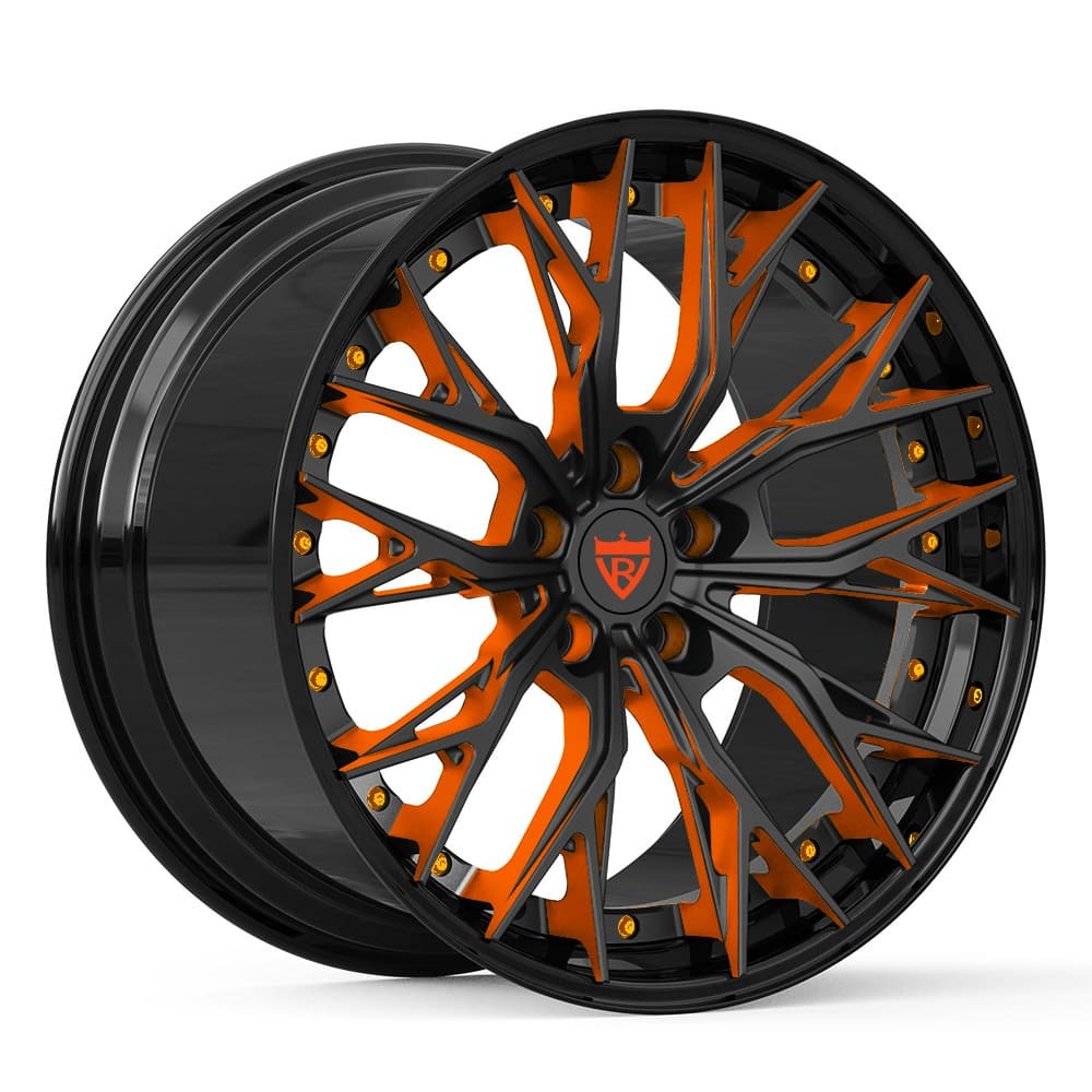 Corvette C8 Z51 with a set of custom forged 2-piece wheels in gloss black face, gunmetal lip and rapid blue screws-customize your own unique rims