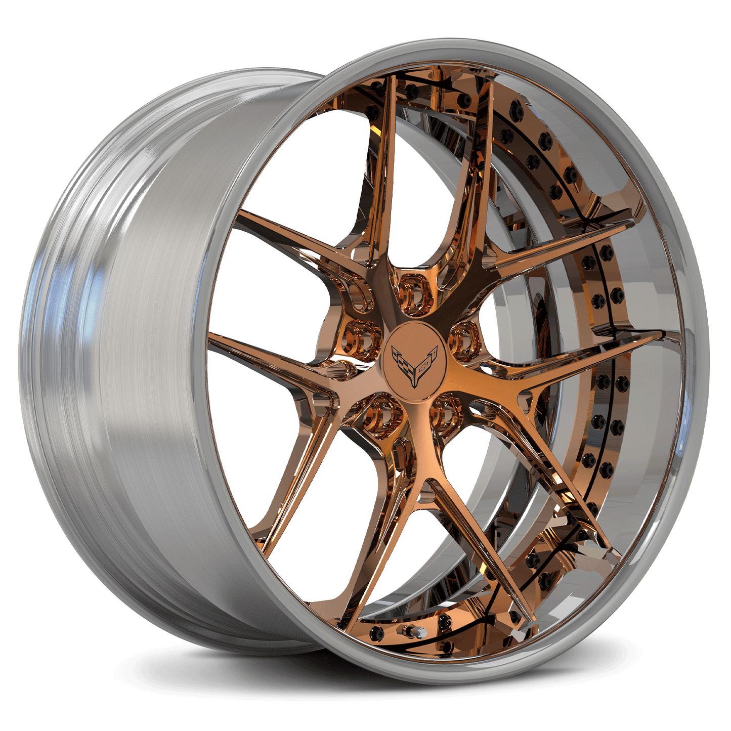 Bronze and polish Custom Forged 2-Piece Corvette C8 Z06 Deep Dish Rims-RVRN RV-DR08D Series