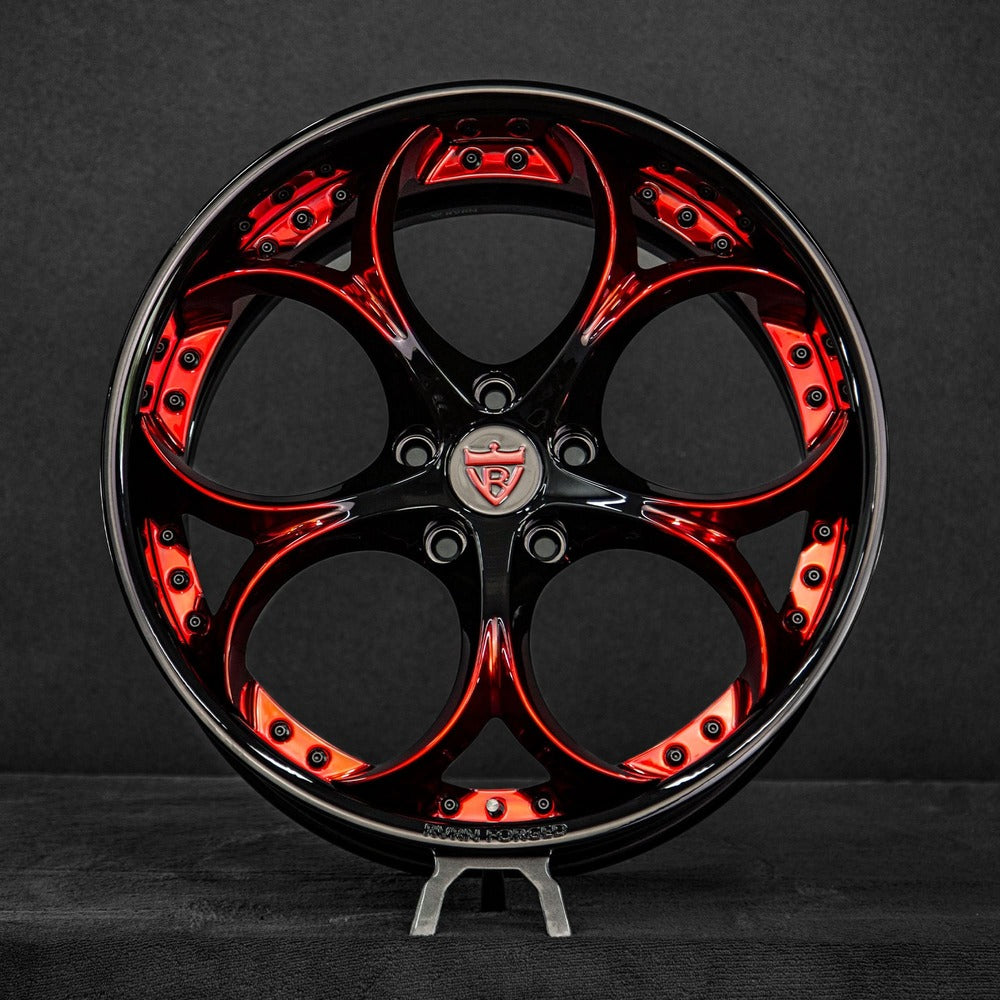 Custom Corvette C8 Z51 wheels in gloss black and red finish