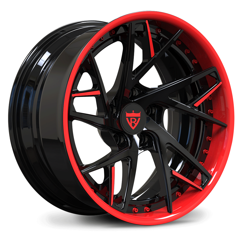 Super deep concave custom wheels with red and black finish for 2020-2025 Corvette C8 Stingray Z51-OEM Setup