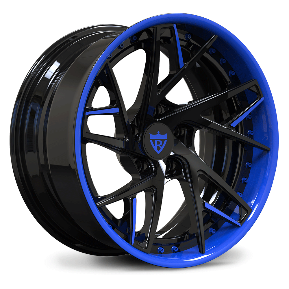 Super deep concave custom wheels with blue and black finish for 2020-2025 Corvette C8 Stingray Z51-OEM Setup
