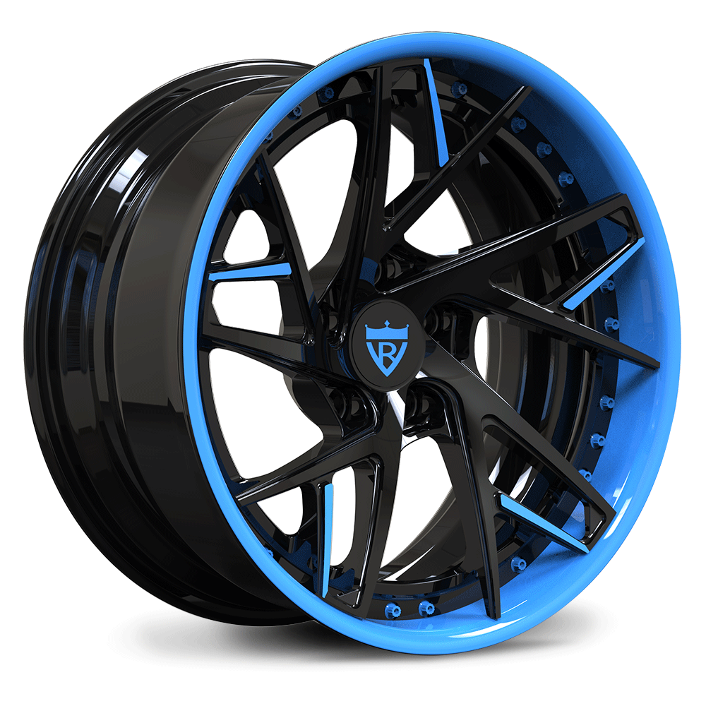 Super deep concave custom wheels with color-matched rapid blue and black finish for 2020-2025 Corvette C8 Stingray Z51-OEM Setup