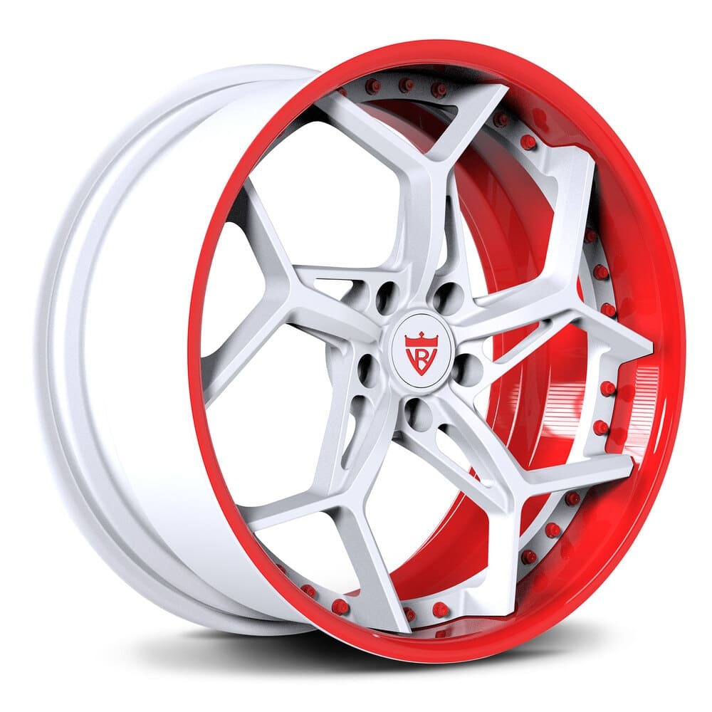 Pearl White Spoke Corvette C8 Wheels with Red Inner Barrel – Ultimate Contrast