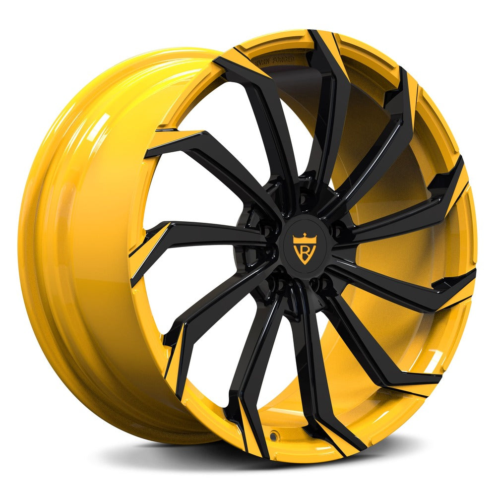 Yellow and Black wheels for Corvette C7, RVRN Custom forged monoblock performance wheels series RV-MC02