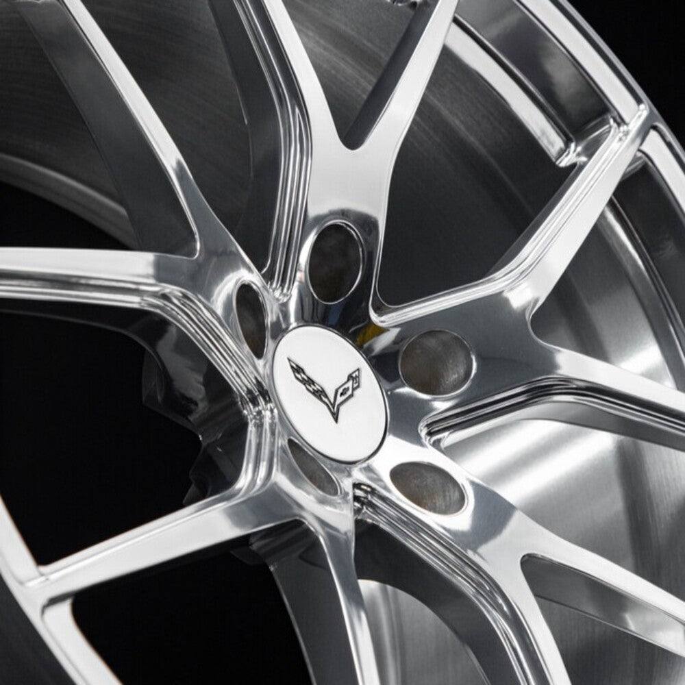Side view of RV-MC35 forged wheels on C7 Grand Sport, polished finish