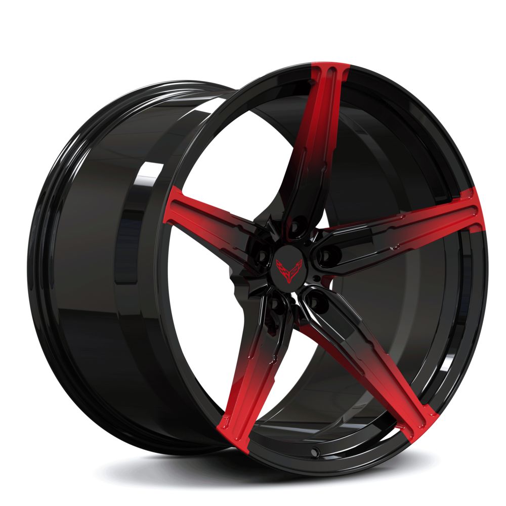 Stand out on the road with RV-MJ201 Custom Wheels, designed with an eye-catching Torch Red Fade to Black Spoke and finished in a Gloss Black Barrel.