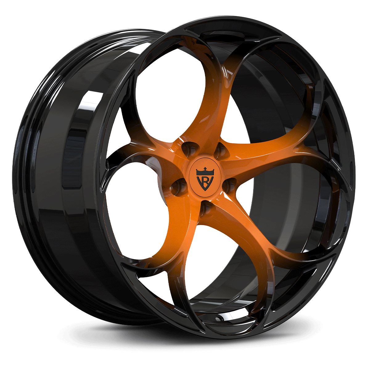 3D rendering of Corvette C8 with orange forged wheels – side view