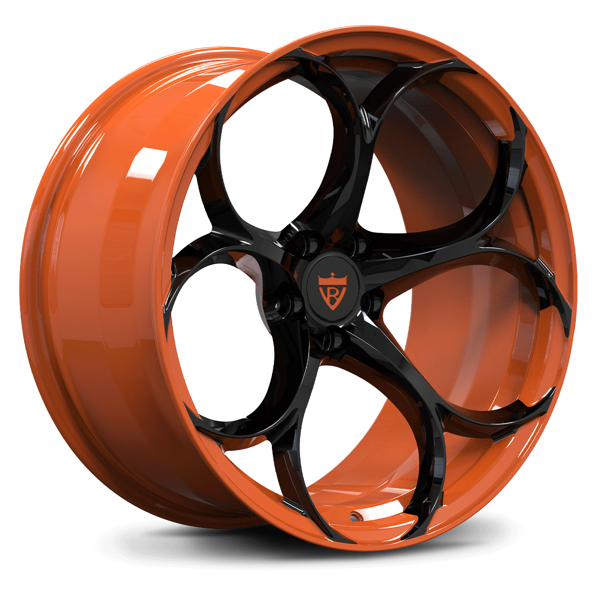 High-resolution rendering of aftermarket orange wheels on Corvette C8
