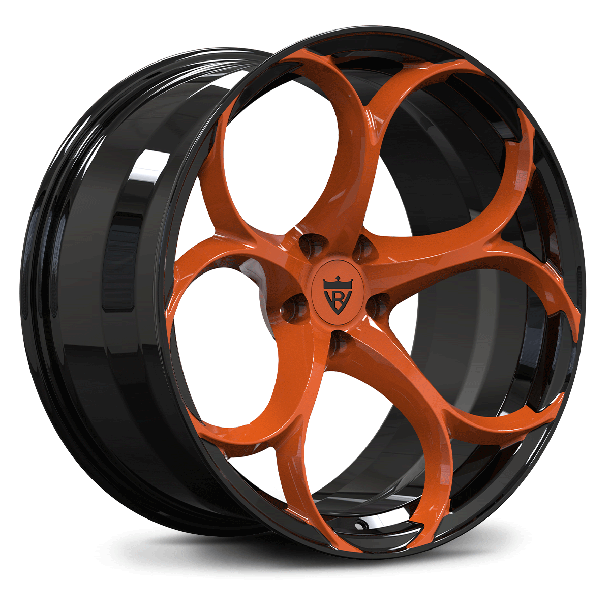 Custom orange forged wheels on Corvette Z51 – front 3/4 rendering