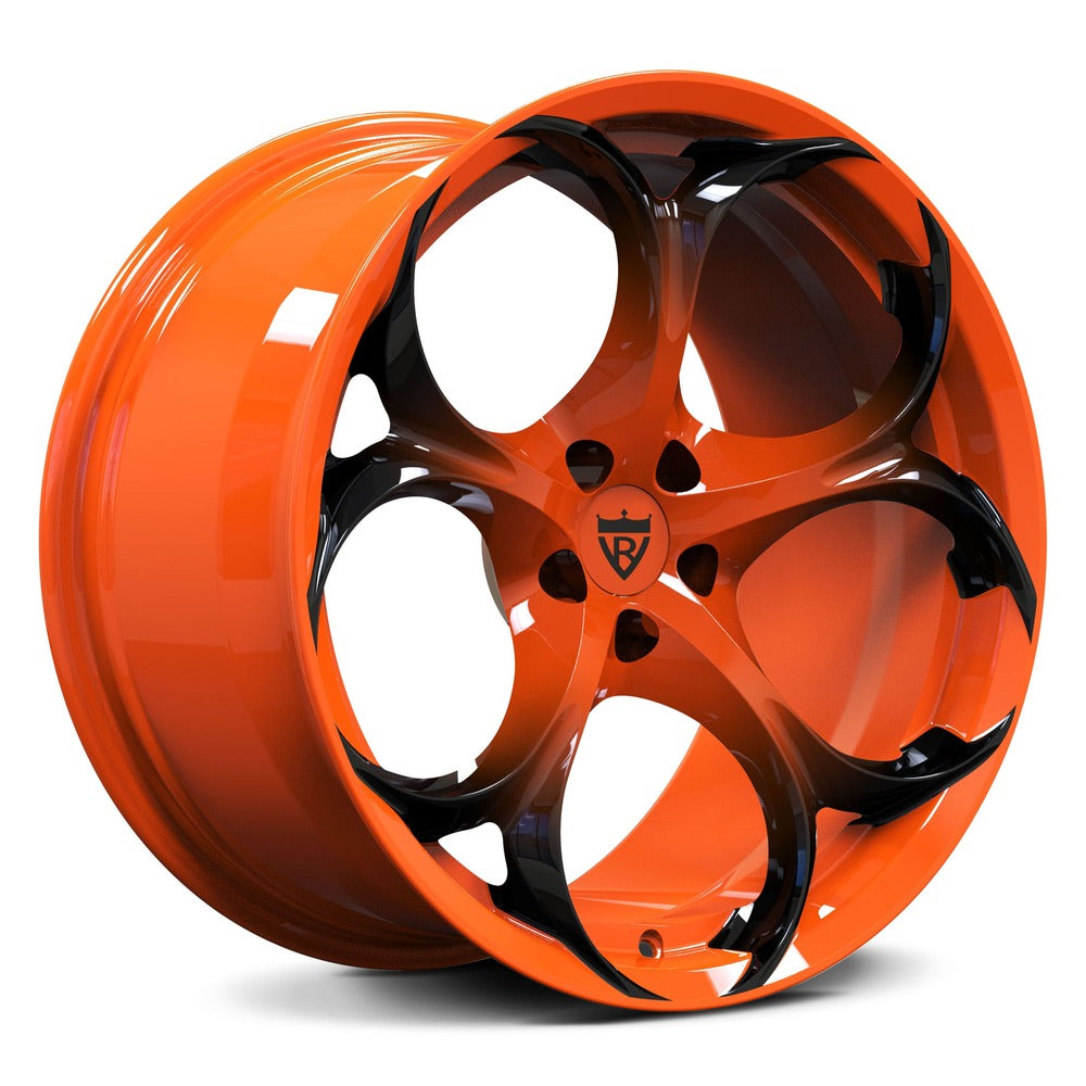Custom Corvette C7 Grand Sport Wheels with Black and Orange color in OEM or Upgraded Wheel Size. Design your own wheels and get a set of custom forged monoblock performance rims