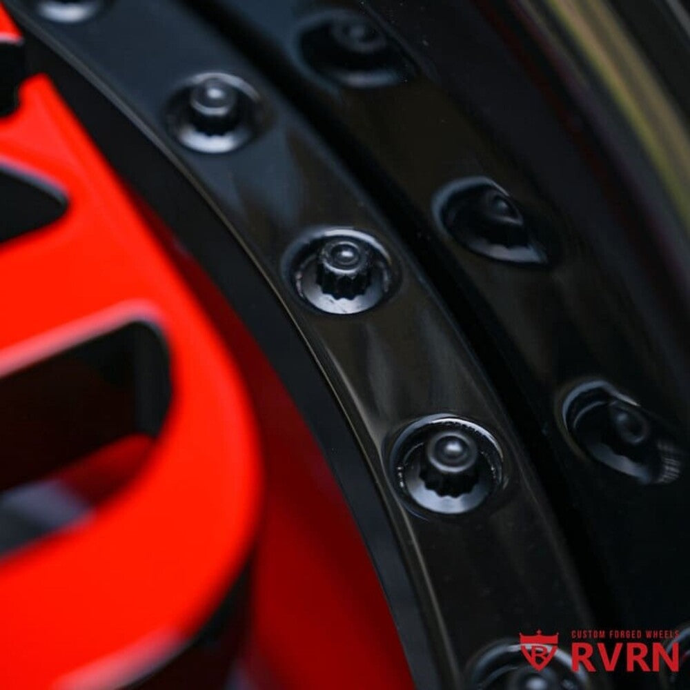Detail of 2-piece forged construction on RB-01 wheels