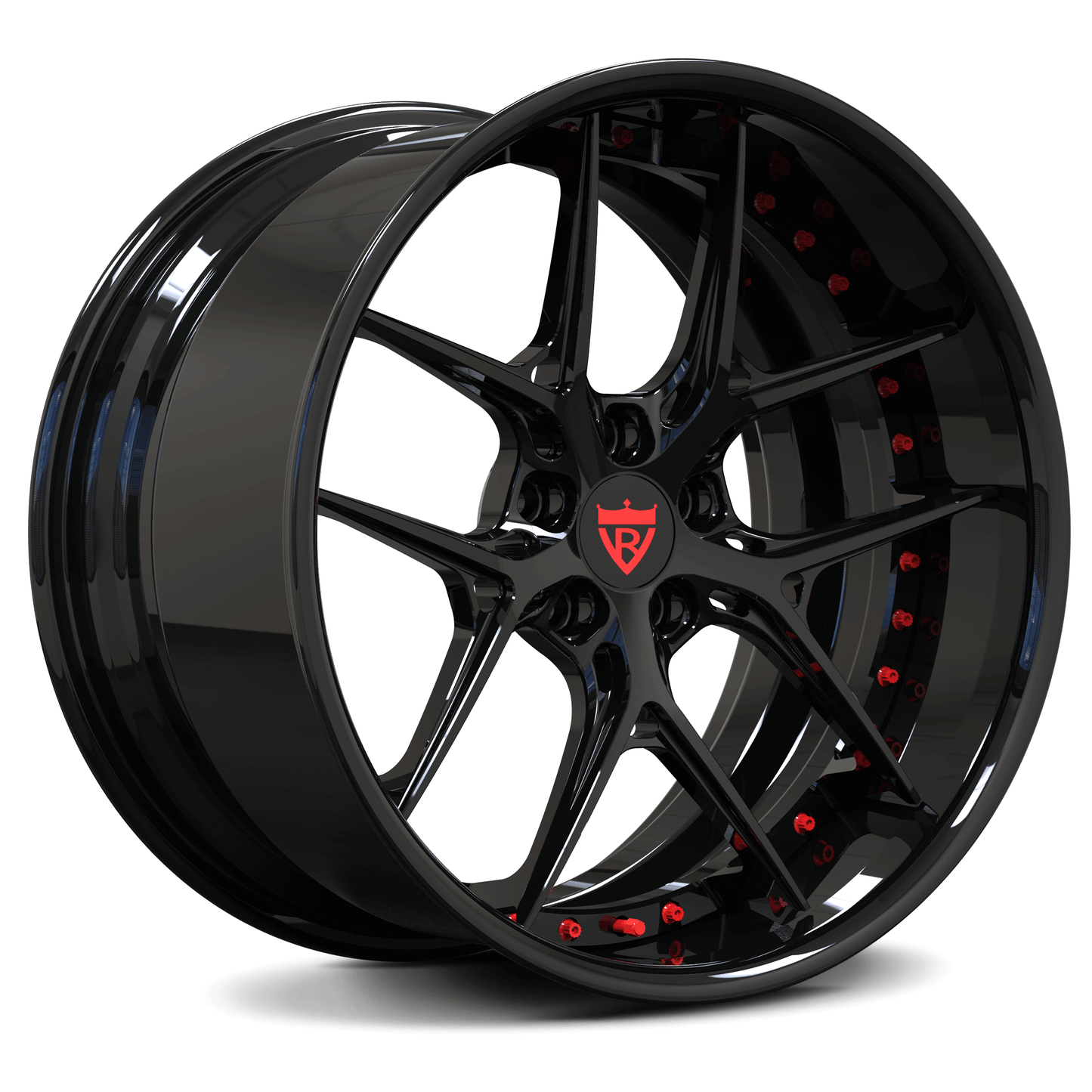 Black & Red Custom Forged Corvette C8 Z06 Deep Dish Wheels with 20x10, 21x13 OEM sizes