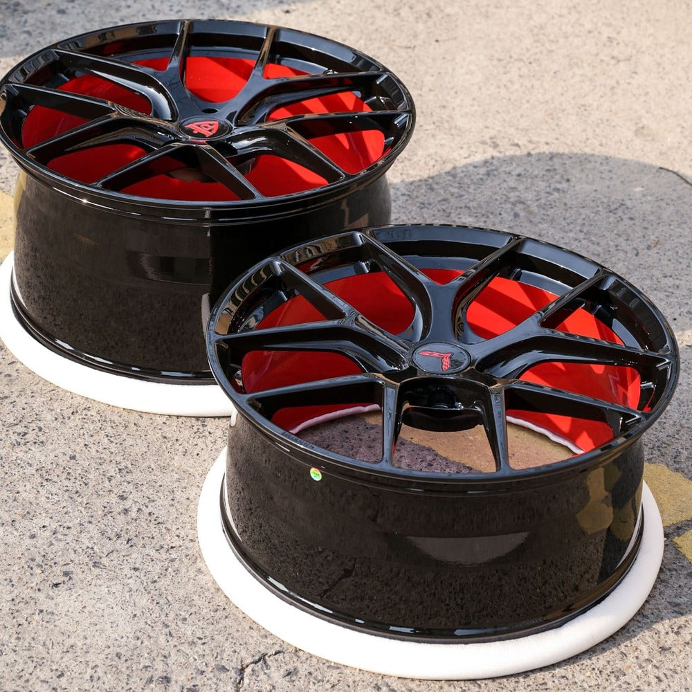 Red and black rims for 2014-2019 Corvette C7 Z51 Stingray-RVRN Custom Forged Monoblock Performance Wheels Series RV-MR05