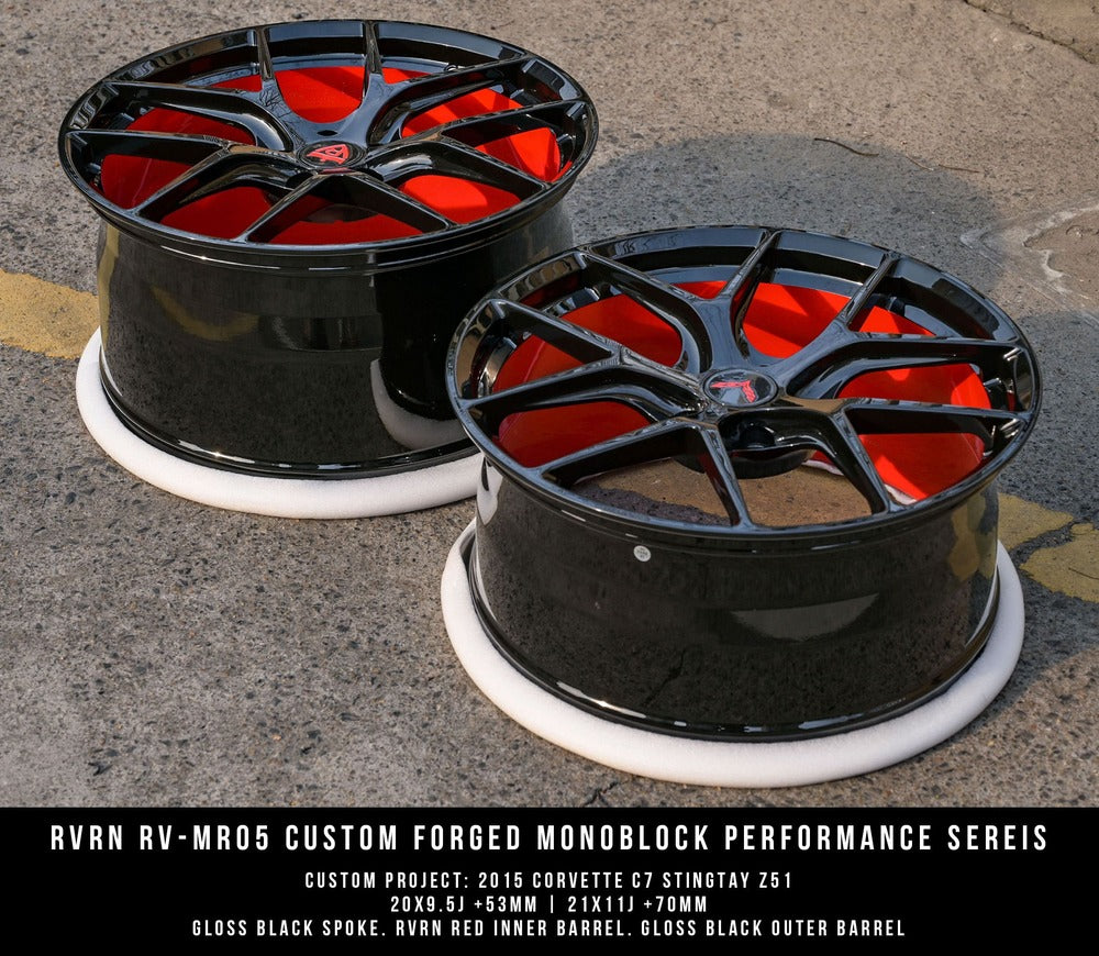 Red and black rims for 2014-2019 Corvette C7 Z51 Stingray-RVRN Custom Forged Monoblock Performance Wheels Series RV-MR05