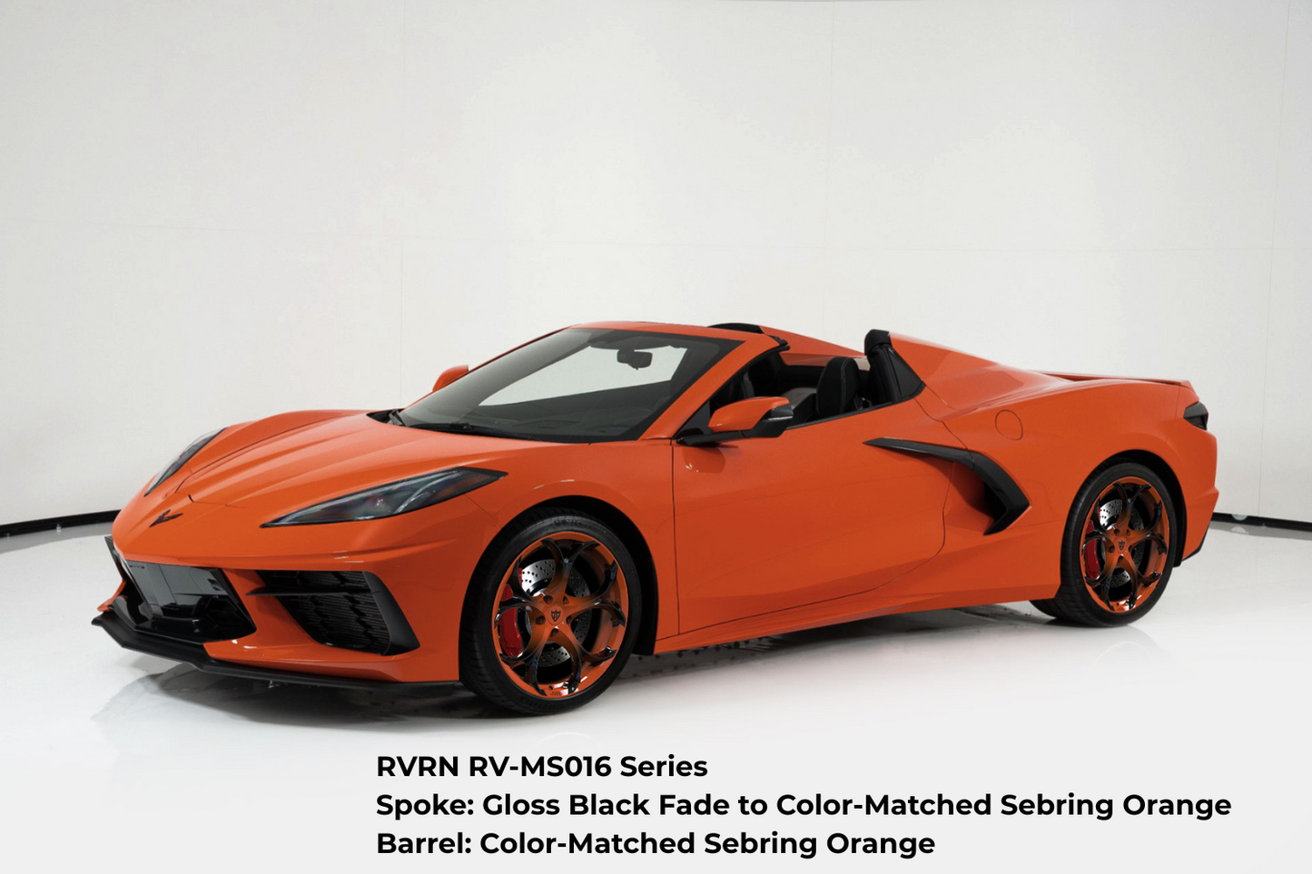 Orange Corvette on a set of custom forged performance aftermarket wheels in Orange and black color-RVRN Fully Forged 1-Piece RV-MS016 Series