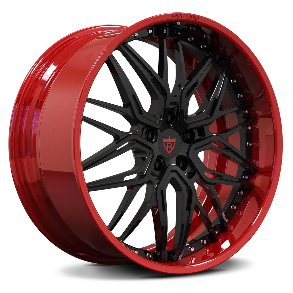Red and black rims for your Corvette C7 Z06, C8 Z06, deep dish style-RVRN Custom Forged 2-Piece Wheels Series RV-T081