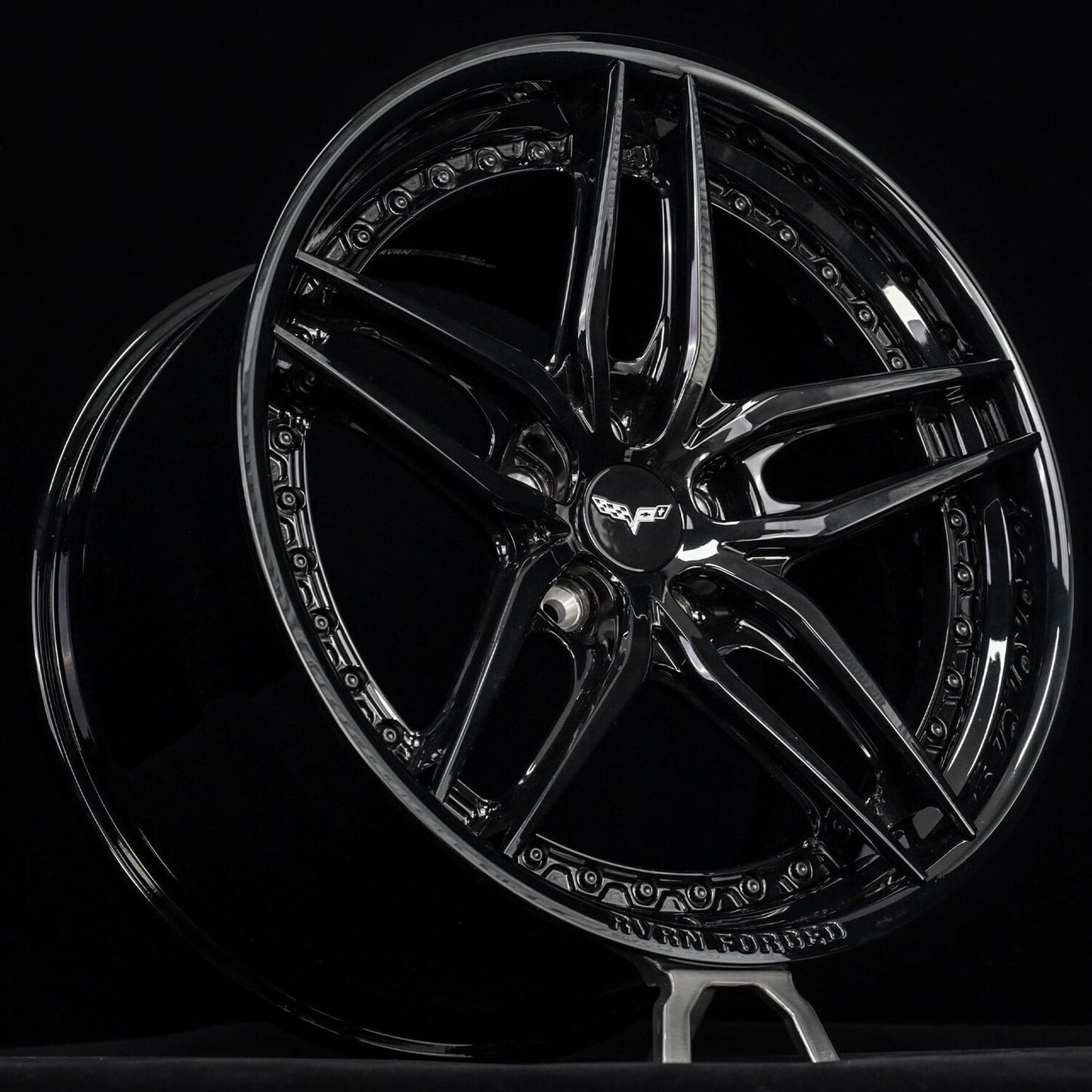 Aggressive Corvette wheel setup 20x12 +59MM deep lip Corvette wheels for 2008 C6 in gloss black