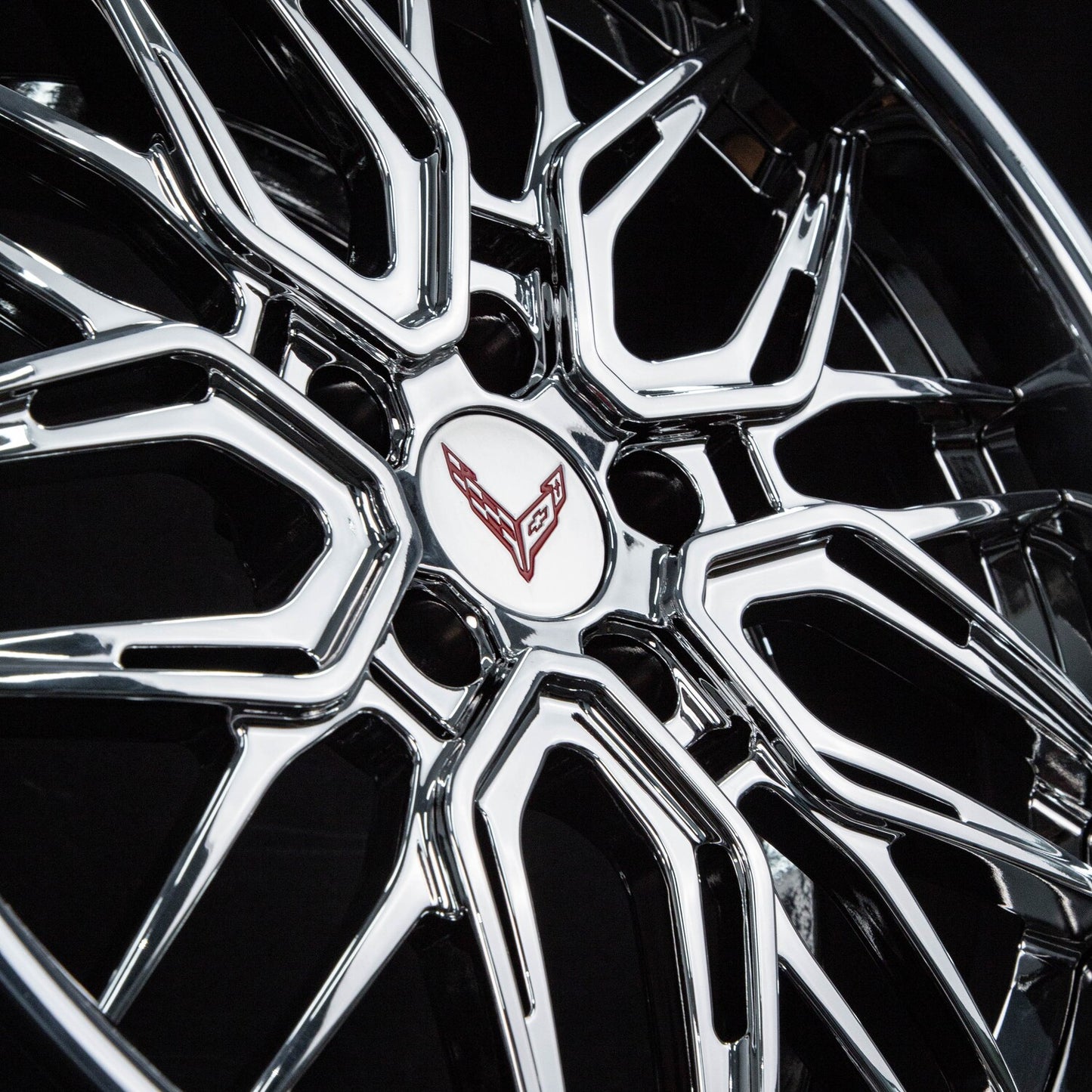 2022 Corvette C8 Chrome Wheels with Deep Dish style, OEM Specs, best custom forged rims for Corvette wheel upgrade