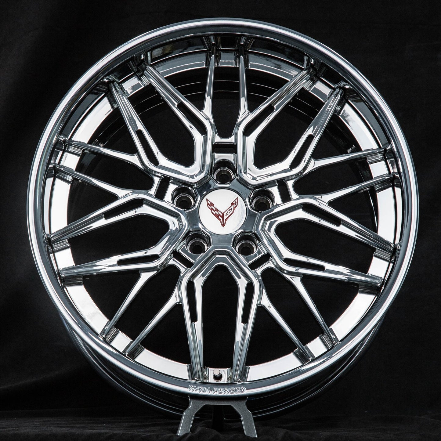 2022 Corvette C8 Chrome Wheels with Deep Dish style, OEM Specs, best custom forged rims for Corvette wheel upgrade