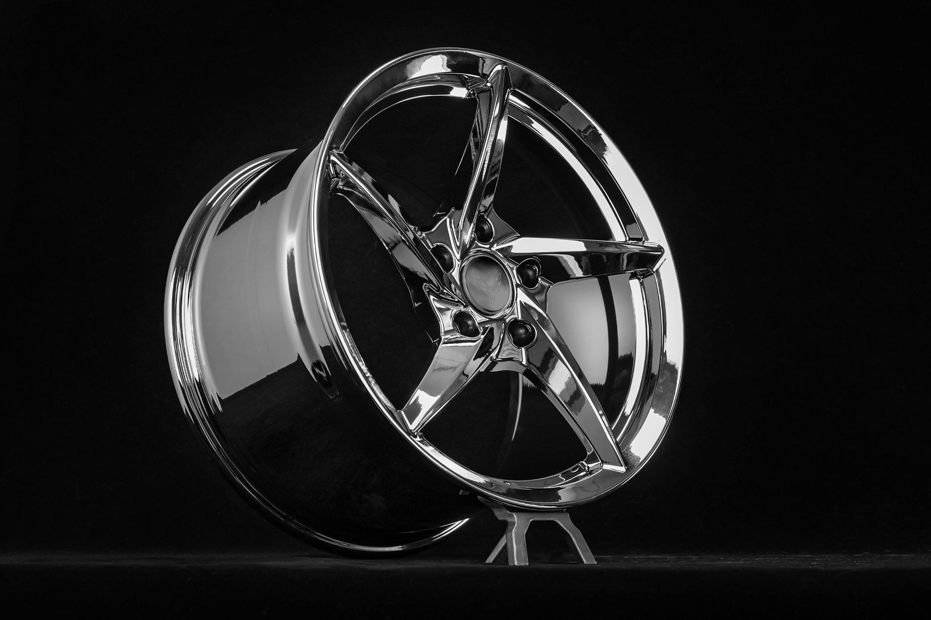 Corvette Chrome Custom Wheels Collection featuring a sleek chrome custom forged wheel design.