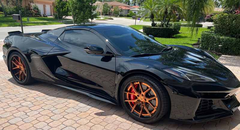 Custom forged C8 Corvette Z06 wheels in bronze finish, showcasing a sleek design and high-quality craftsmanship.