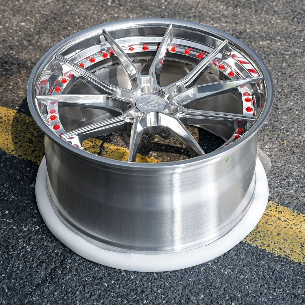 Custom red screw details on forged RV-DB082 rims for Corvette