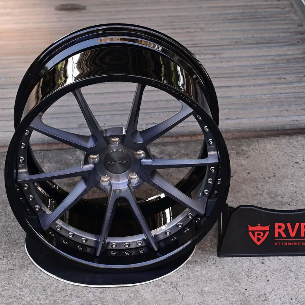 Custom deep dish rims for Corvette C7 Z06 with a black color, chrome, polish, gold color-Fully Forged 2-Piece Wheels Series-RVRN RV-DC02