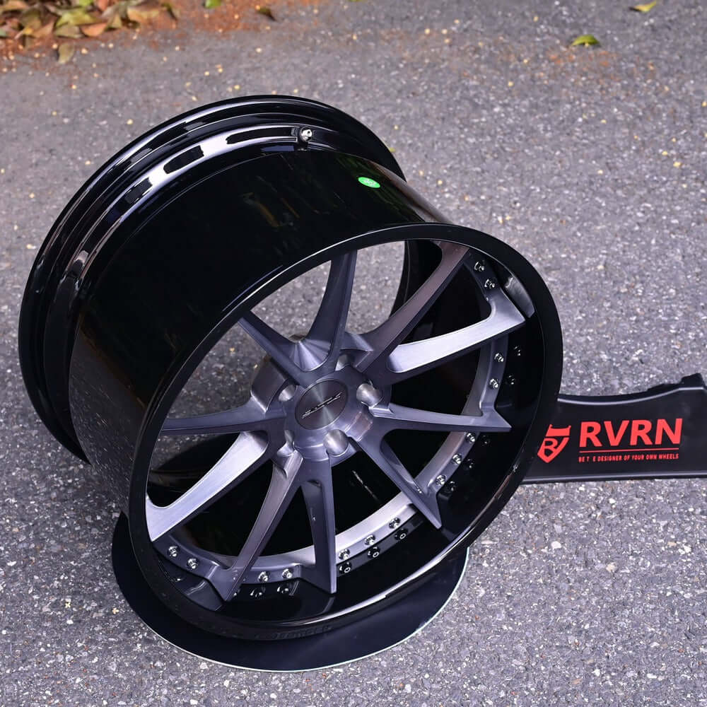 Custom deep dish rims for Corvette C7 Z06 with a black color, chrome, polish, gold color-Fully Forged 2-Piece Wheels Series-RVRN RV-DC02