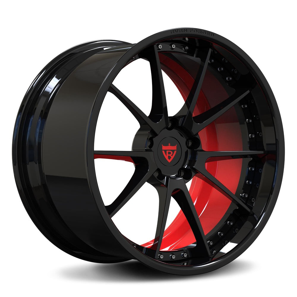Custom deep dish rims for Corvette C7 Z06 with a black red color, chrome, polish, gold color-Fully Forged 2-Piece Wheels Series-RVRN RV-DC02 20inch 21inch