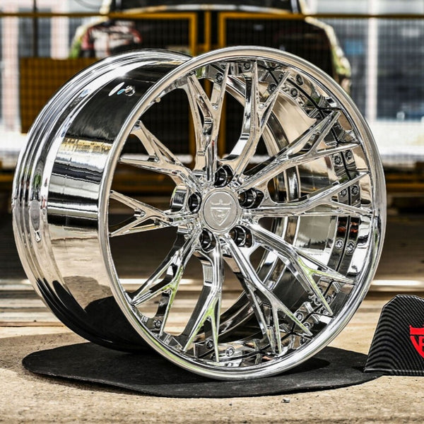 Corvette C8 Z06 custom chrome wheels RV-DC04 front view 20x10