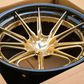 Close-up of carbon fiber lip and gold face – RV-DC05 concave Corvette wheels