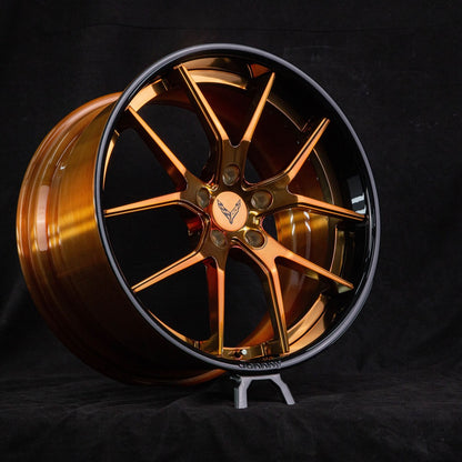 Aggressive fitment bronze wheels on Corvette Z51 – rolling shot