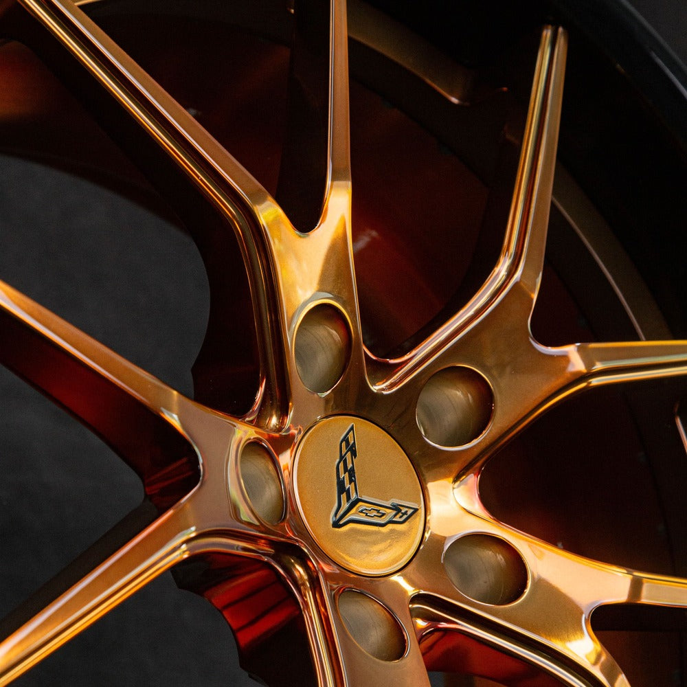Corvette Z51 fitted with custom bronze forged wheels – front 3/4 view