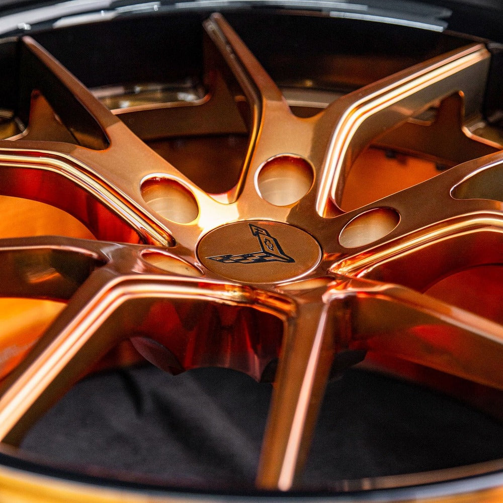 Custom Corvette Z51 wheels in satin bronze finish – close-up on spokes