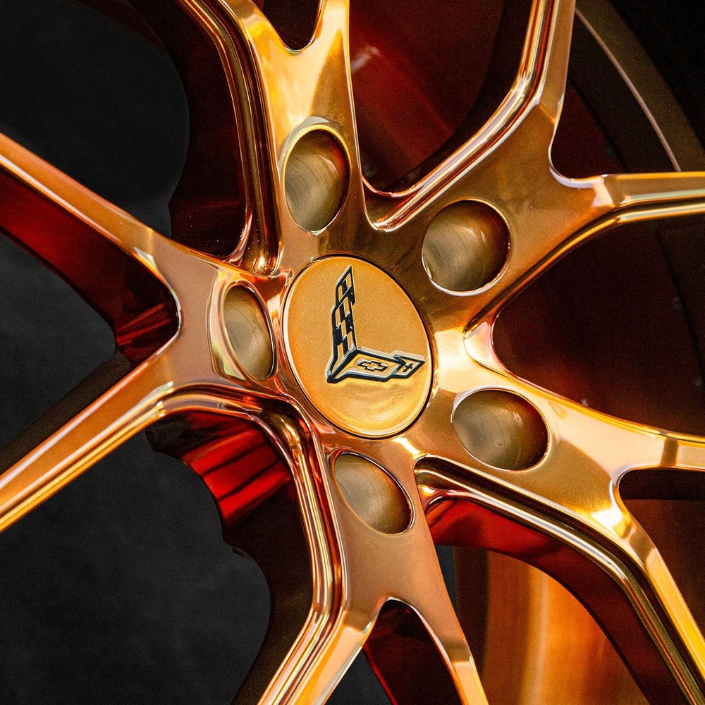 Bronze Corvette C8 wheels – deep concave design on front axle