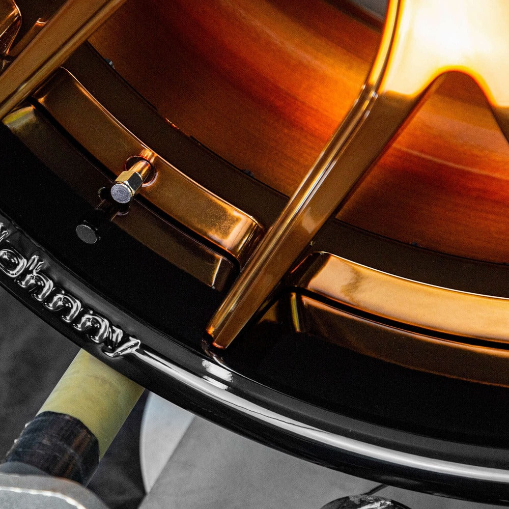 Detail shot of forged bronze Corvette wheels – center cap and lug area