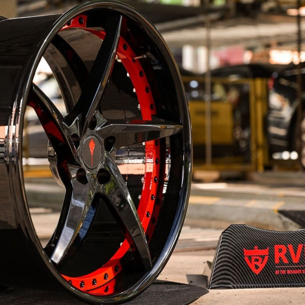 C8 Corvette Z51 with RV-DC35 5 spoke black red forged wheels front view