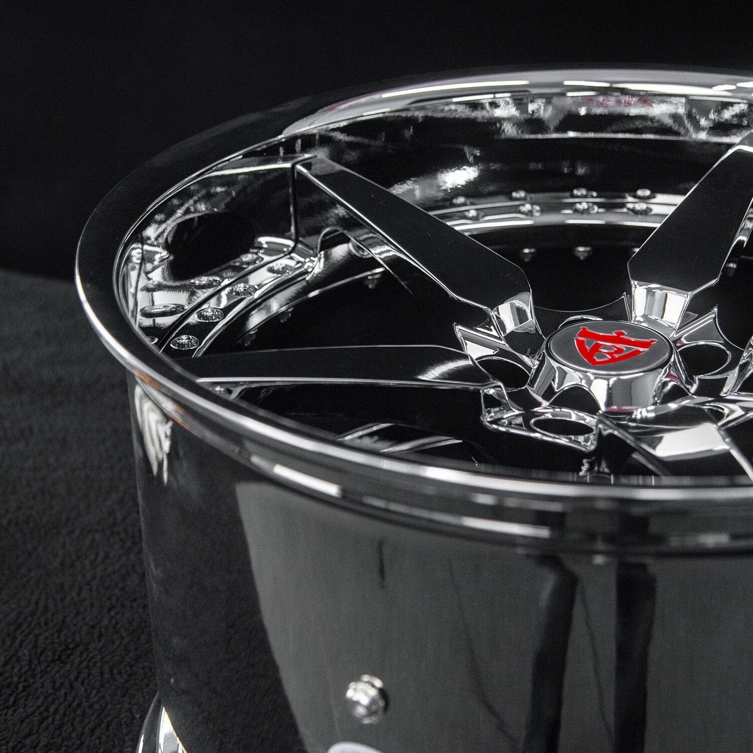 Depth angle showing staggered 20x10 and 21x13 chrome forged wheels for 2026 Corvette E-Ray.