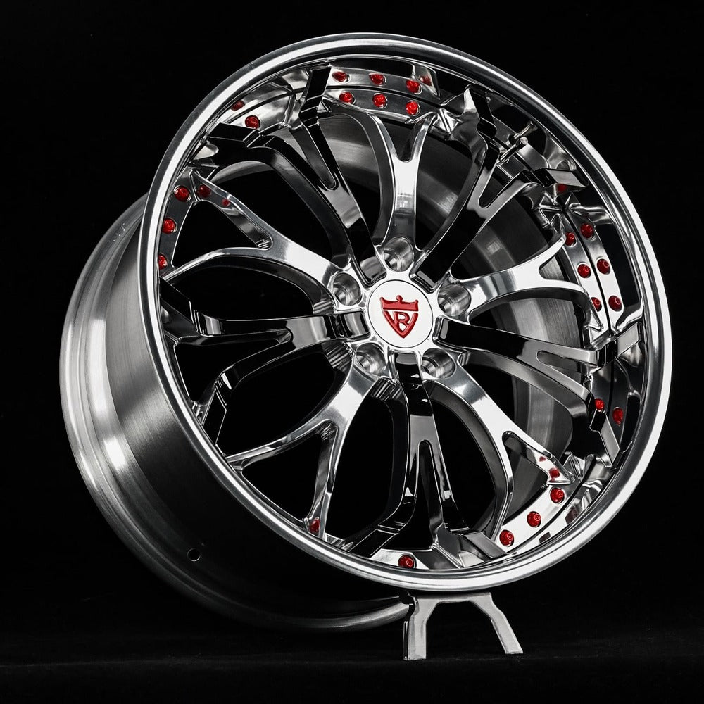 Custom deep lip rims for corvette c8 z51 vehicle, fully forged 2-piece wheels with polish finish