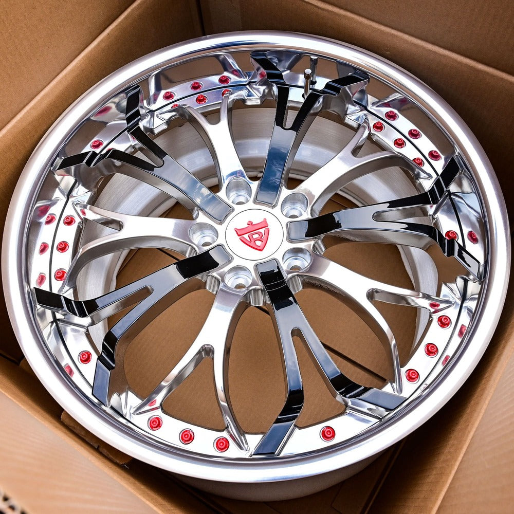 Custom deep lip rims for corvette c8 z51 vehicle, fully forged 2-piece wheels with polish finish