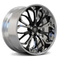 Chrome deep lip Corvette C8 forged wheels with black spokes, aggressive stance.