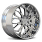 Chrome deep lip Corvette C8 forged wheels with black spokes, aggressive stance.