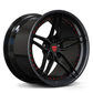 Black and carbon fiber forged wheels on 2008 C6 Corvette, RVRN DP03 two-piece design with exposed carbon fiber spokes and aggressive staggered fitment