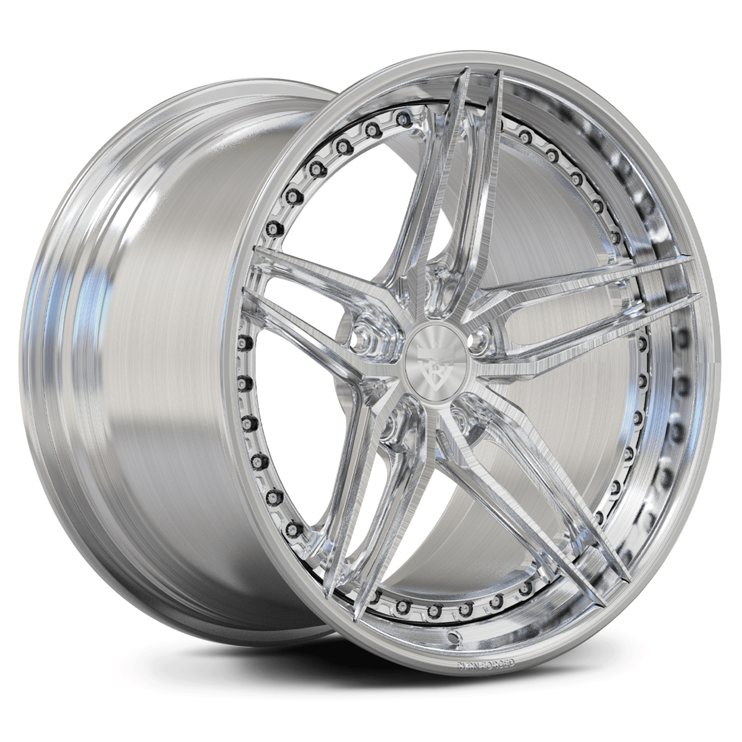 Brushed aluminum forged wheels for 2008 C6 Corvette, RVRN DP03 two-piece wheels highlighting clean metal texture and performance stance