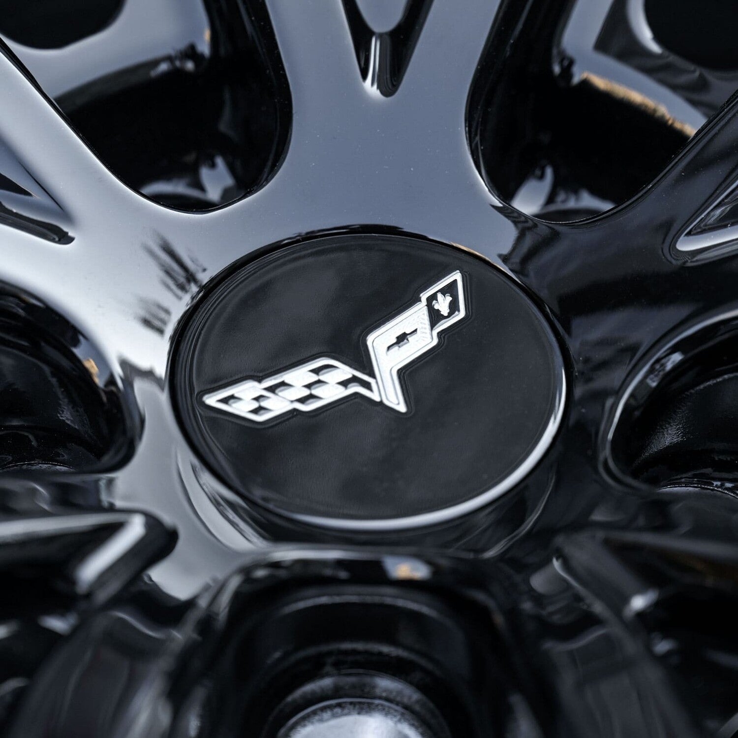 2008 Corvette C6 rear view with 20x12 staggered forged wheels in full gloss black