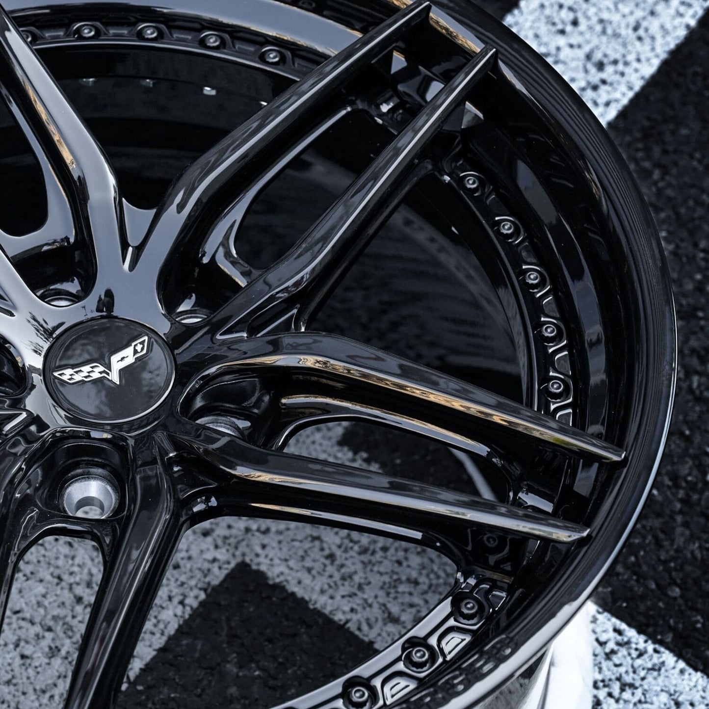 RVRN DP03 forged wheels on 2008 C6 Corvette showcasing performance stance and design