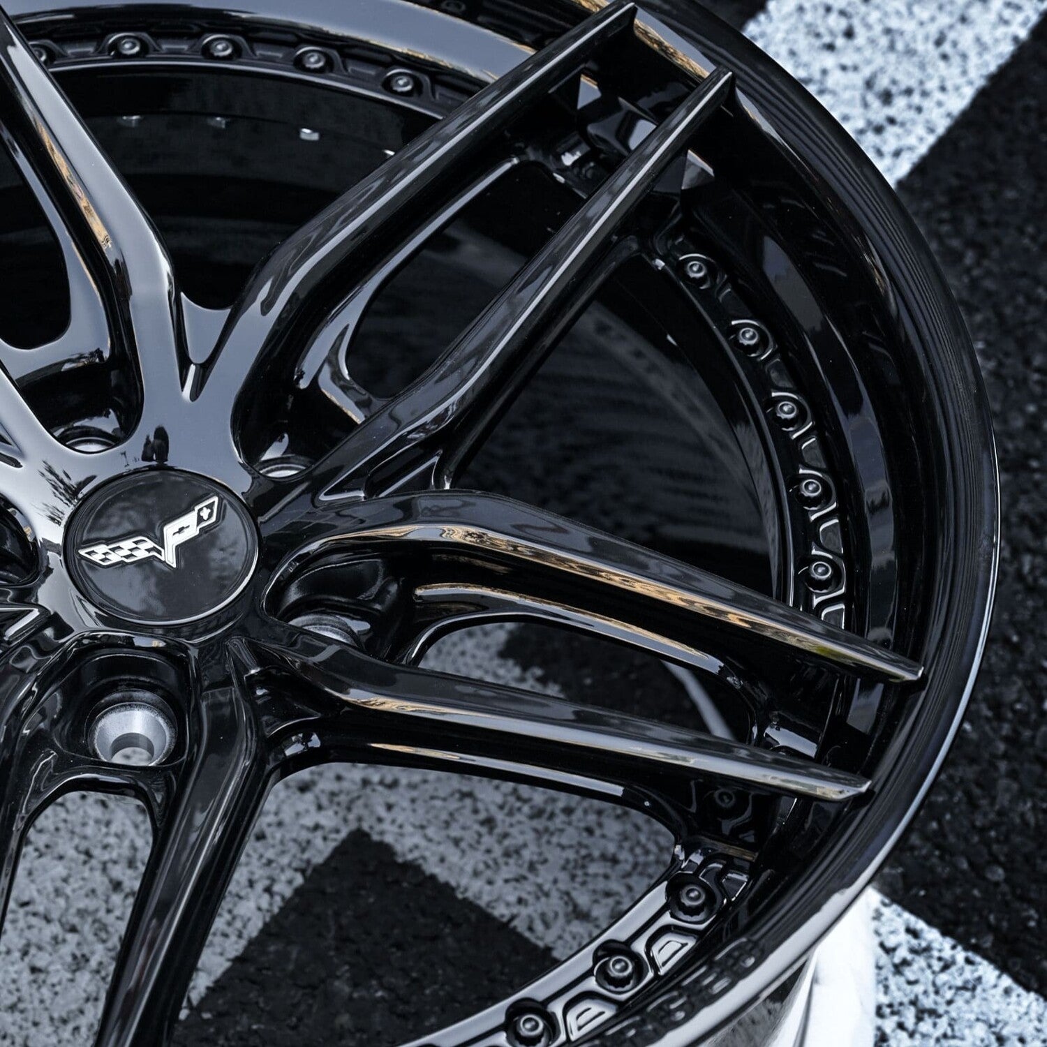 RVRN DP03 forged wheels on 2008 C6 Corvette showcasing performance stance and design