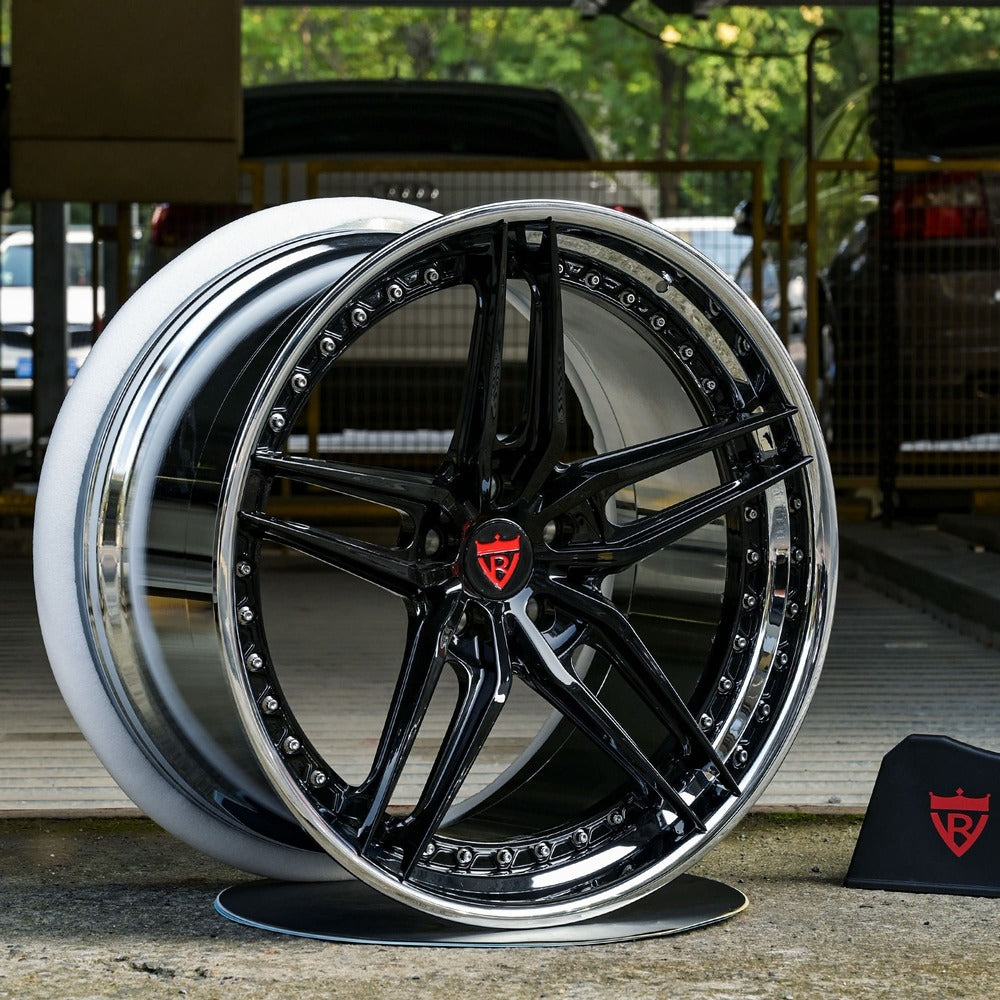 Classic Star black and chrome wheels for 2015-2019 Corvette C7 Z06-19x10/20x12 setup-RVRN Custom Forged 2-Piece Wheels RV-DP03 Series 