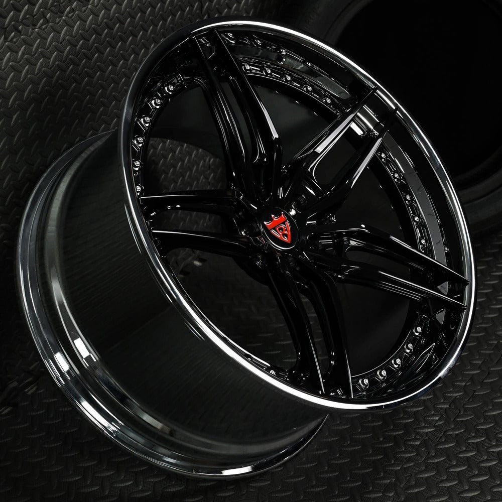 Classic Star black and chrome wheels for 2015-2019 Corvette C7 Z06-19x10/20x12 setup-RVRN Custom Forged 2-Piece Wheels RV-DP03 Series