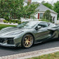 A Green Corvette C8 Z06 on a set of RVRN Custom Forged Deep Dish rims RV-DR08D in a 20"/21" setup with gold and chrome finish.